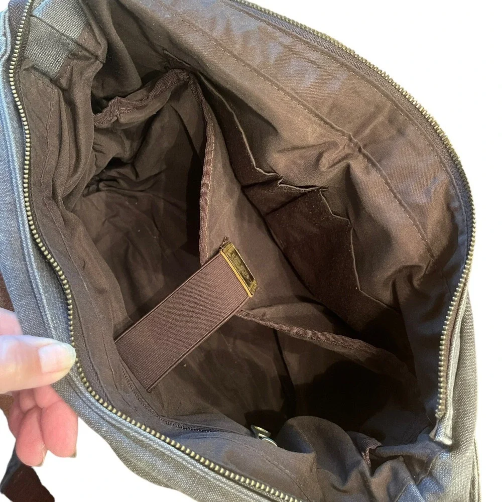 Life Wit Messenger Laptop Bag Leather Canvas Gray Brown Brass Rugged 16x12x4